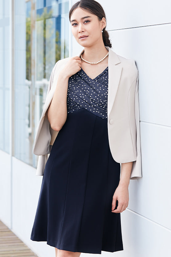 Navy Dot x Navy Shoulder Venus Dress