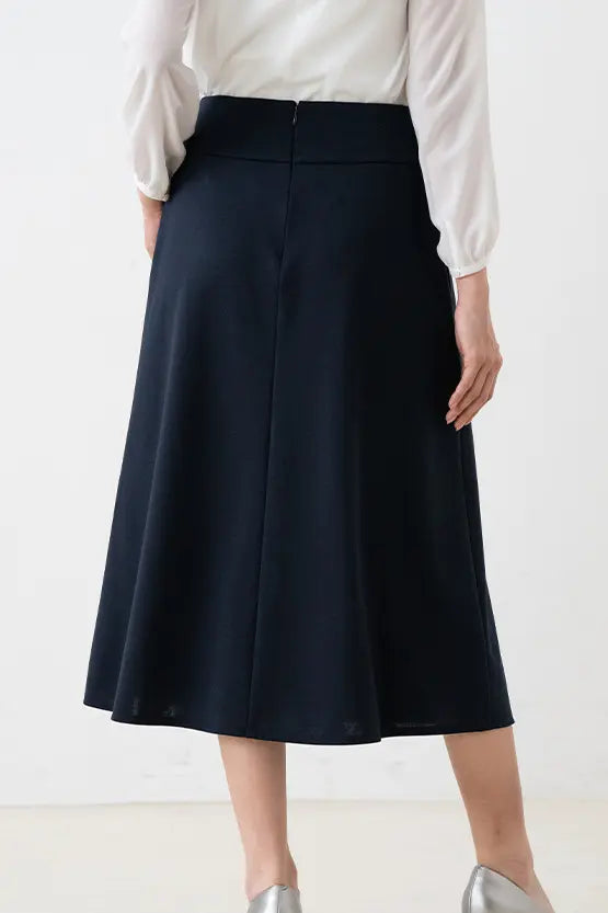 Reproduction / Double Jersey:Navy Mid-Calf A-Line Skirt
