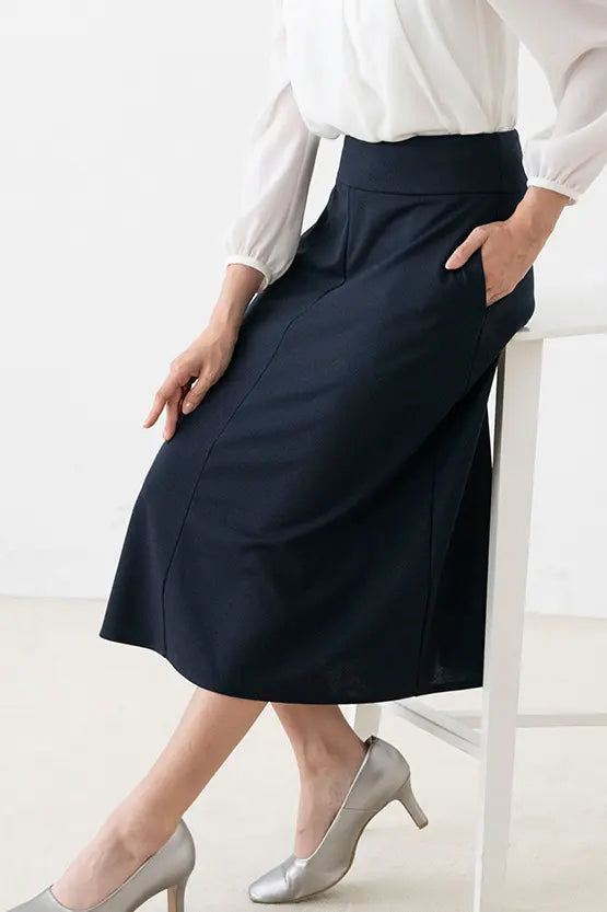 Reproduction / Double Jersey:Navy Mid-Calf A-Line Skirt