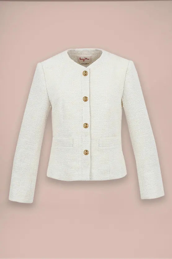 【ラメツイード】ノーカラーショート丈ジャケット