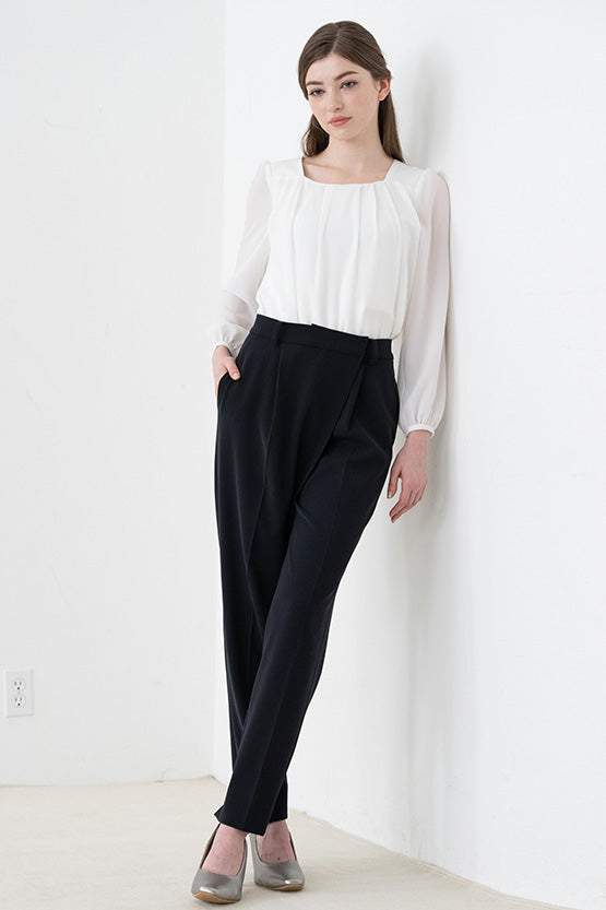 Black Wrap Tuck Trousers