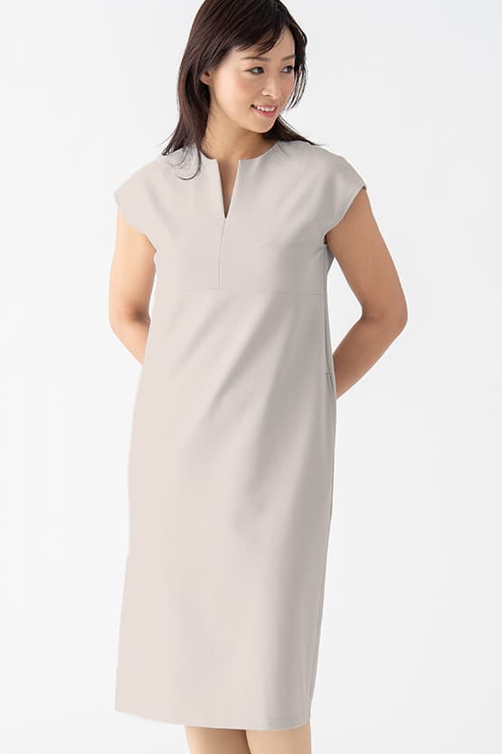Smart Stretch Greige Split Neck Sack Dress
