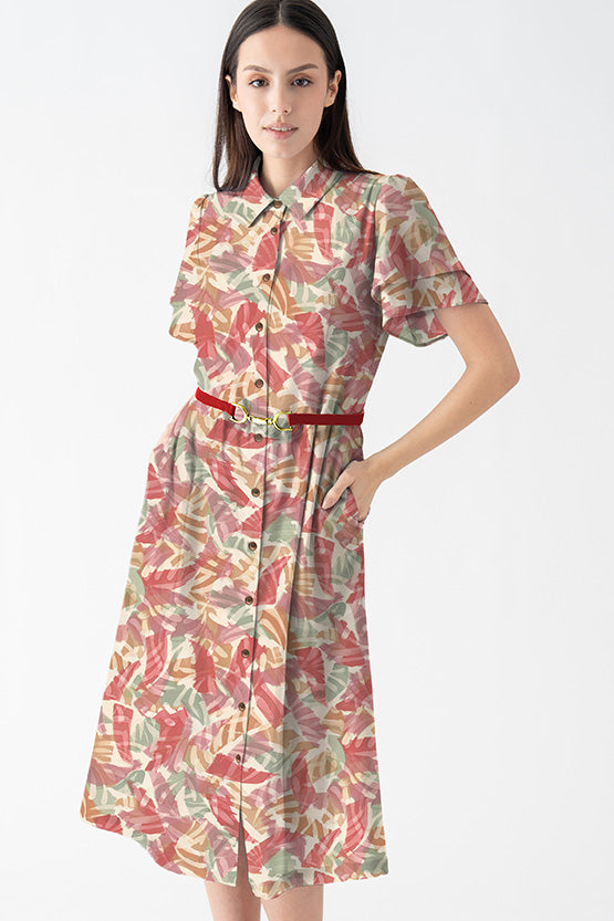 【ストレッチシフォン】ジェネシス ボウタイ付きシャツワンピース