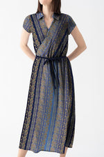 【ストレッチシフォン】シルクロード ロング衿付きカシュクールワンピース