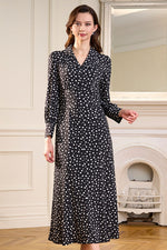 Long Length:Black Dot Long Collar Dress