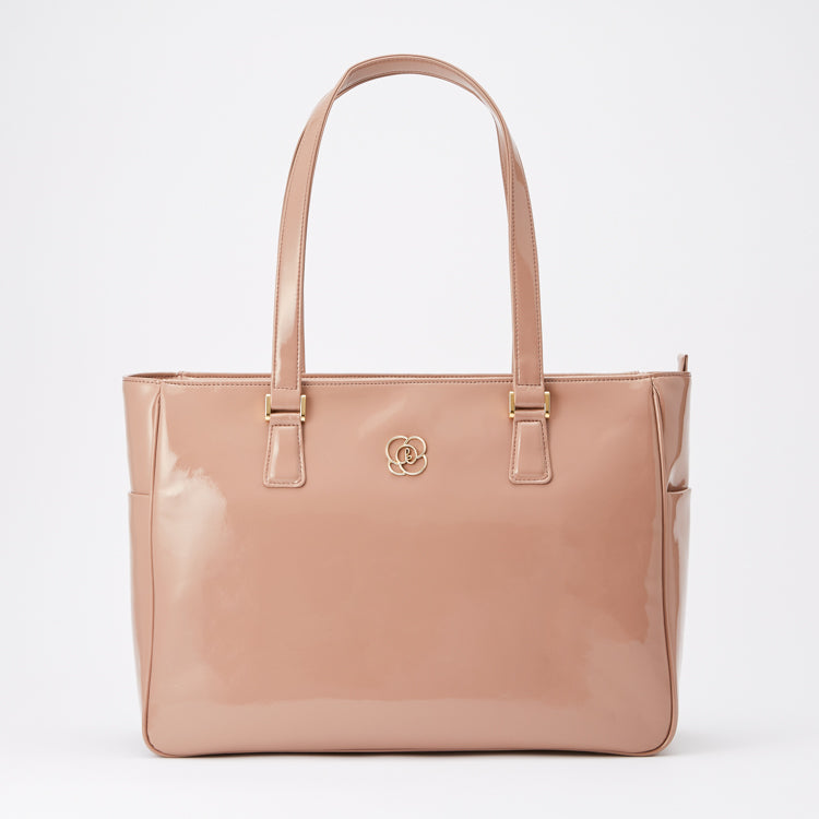 ピンクベージュヴィーガンエナメル エアリートート