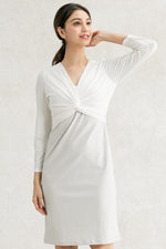 White x Gray Jacquard Docking Twist Dress
