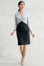 【Set-up】Lavender x Navy Jacquard Docking Twist Dress