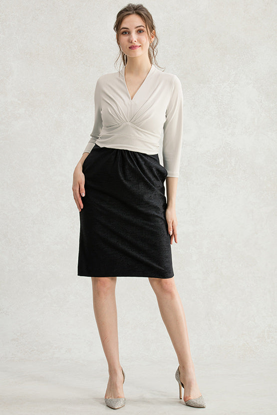 【Set-up】Grey x Black Jacquard Docking Shell Dress