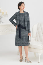 Navy Tweed Print A-line Docking Dress