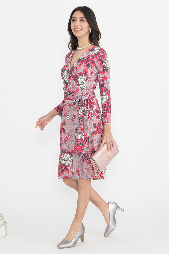 【和柄】 Peony Grey ラップワンピース