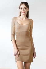 ベージュ 七分袖体型補正ウォームドレス
