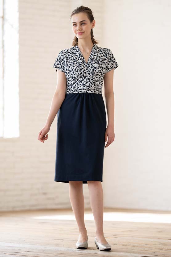 White Playing Card Geo x Navy Docking Shell Dress