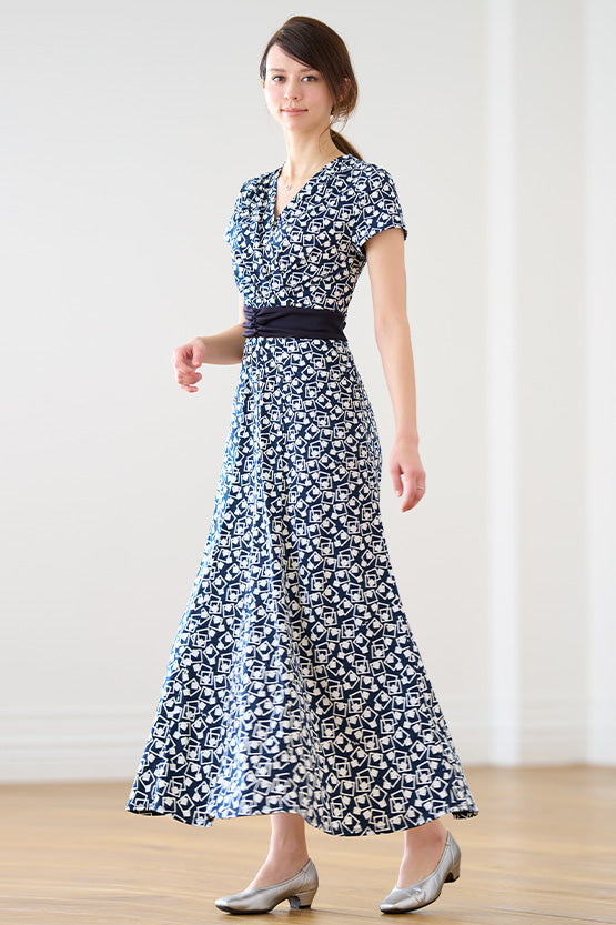 Navy Playing Card Geo Long Marilyn Dress