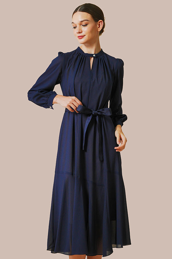 【ストレッチシフォン】ネイビー ロングマーメイドワンピース