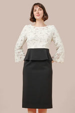 Space Material x Lace:White X Black Lace Peplum Docking Dress