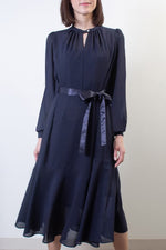 【ストレッチシフォン】ネイビー ロングマーメイドワンピース