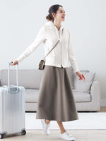 Long Length:Taupe Ribbed Flared Long Dress