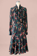 Stretch Chiffon:Black Garden Mermaid Dress With Tie