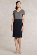 Charcoal x Navy V-neck I-line Docking Dress