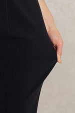 Khaki x Black V-neck I-line Docking Dress
