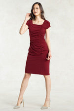 Red Square Neck Side Gather Dress