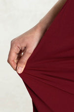 Red Square Neck Side Gather Dress