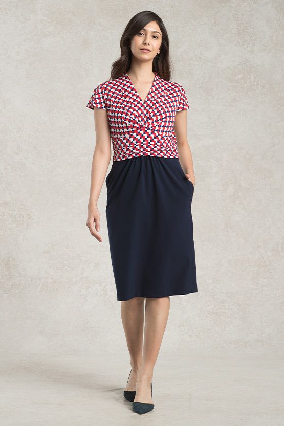 Red Tricolore x Navy Docking Shell Dress