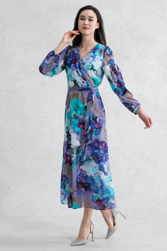 【ストレッチシフォン・ロング丈】 ウォーターフラワー シフォンカシュクールロング