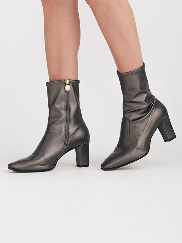 Starry Gray Vegan Leather Fluffy Flat Boots