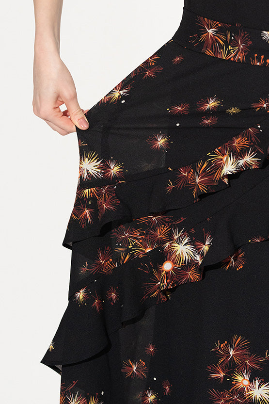 【ストレッチシフォン】 線香花火 フリルシフォンワンピース