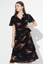 【ストレッチシフォン】 線香花火 フリルシフォンワンピース