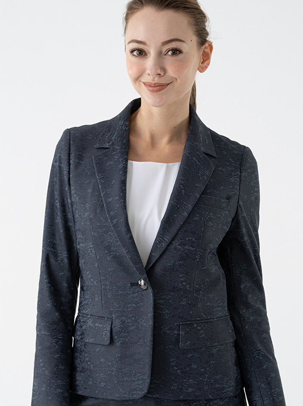 Stretch Jacquard:Navy Ocean Four-Pocket Tailored Jacket