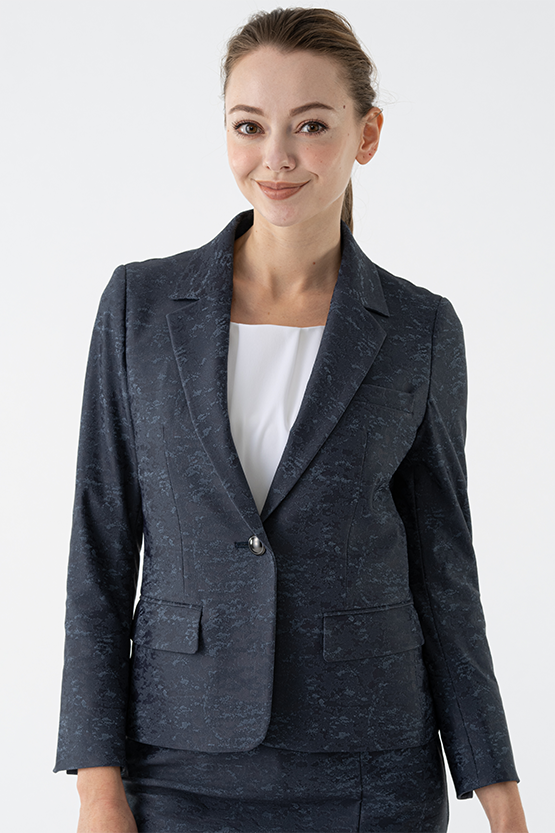 Stretch Jacquard:Navy Ocean Four-Pocket Tailored Jacket