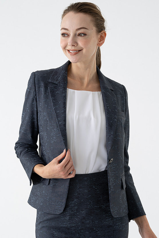 Stretch Jacquard:Navy Ocean Four-Pocket Tailored Jacket