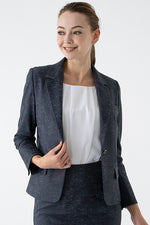 Stretch Jacquard:Navy Ocean Four-Pocket Tailored Jacket