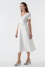 White A-Line Belted Dress