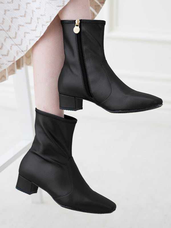 Fluffy Black Vegan Leather Flat Boots