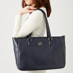 Navy Vegan Leather Airy Tote