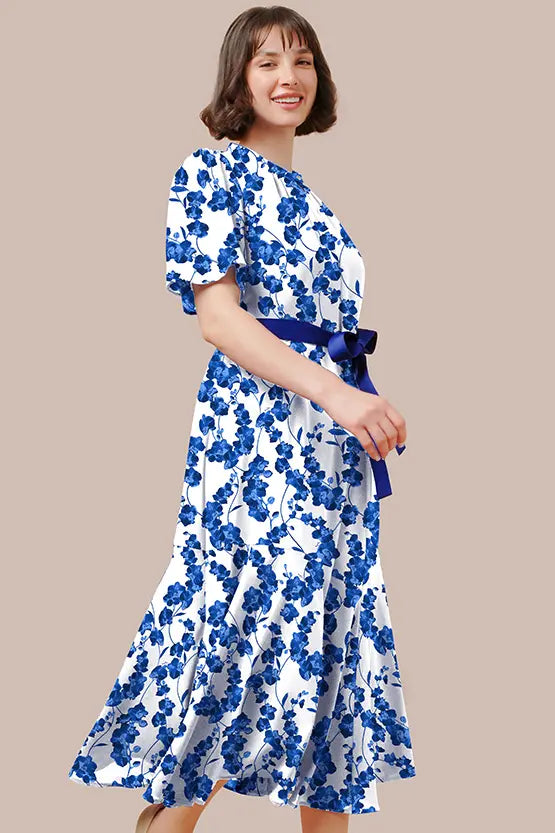 【ストレッチシフォン】ネイビーオーキッド ロングマーメイドワンピース