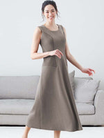 Long Length:Taupe Ribbed Flared Long Dress