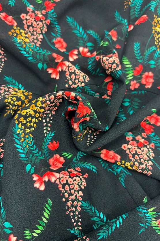 Stretch Chiffon:Black Garden Mermaid Dress With Tie
