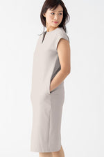 Smart Stretch Greige Split Neck Sack Dress