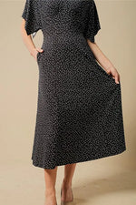 4-Way Stretch:Navy Dot Collared Flared Dress