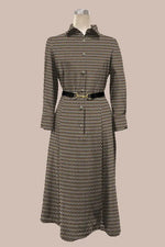 Chiffon Georgette:Monogram Brown Shirt Dress With Bowtie