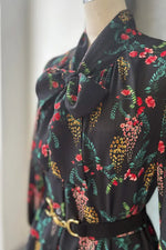 Stretch Chiffon:Black Garden Mermaid Dress With Tie