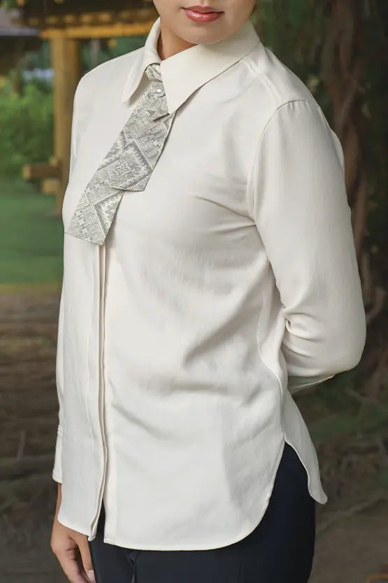 Authentic Oshima Tsumugi: Stretch Georgette Shirt with Bow Tie