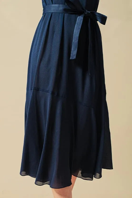 【ストレッチシフォン】ネイビー ロングマ―メ―ドワンピース