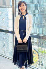 【ストレッチシフォン】 ネイビー ロングマーメイドワンピース