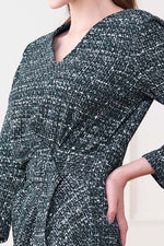 Navy Tweed Print V-neck Daily Dress